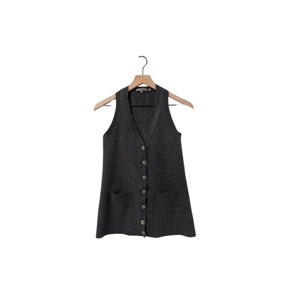 Vince 100% Cashmere Gray Button-Front Sleeveless Sweater Vest Pockets M Women's
